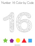 Number 16 Color by Code Coloring Page