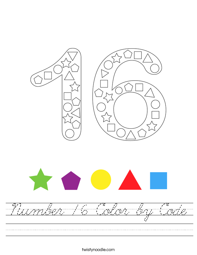 Number 16 Color by Code Worksheet