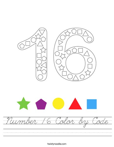 Number 16 Color by Code Worksheet
