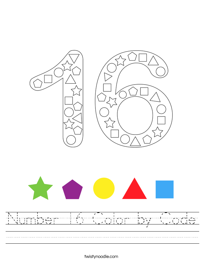 Number 16 Color by Code Worksheet
