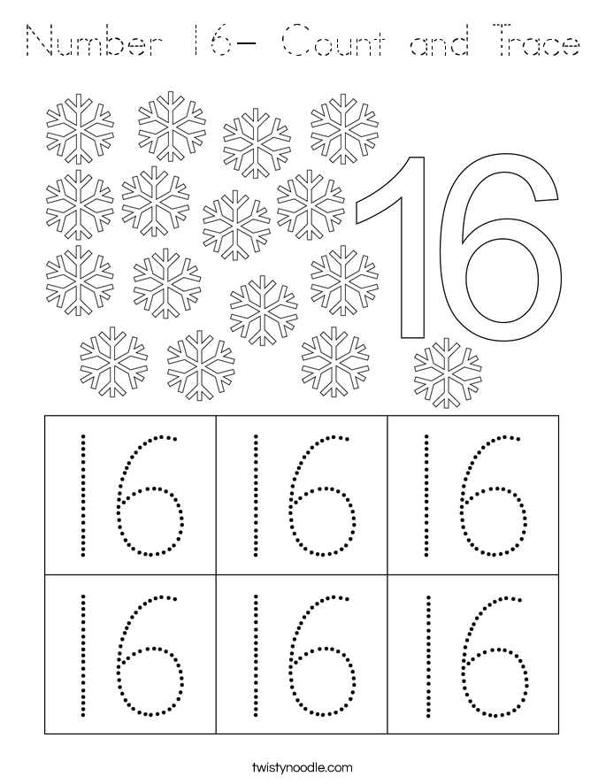Number 16- Count and Trace Coloring Page