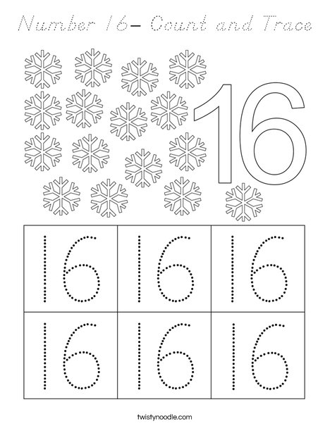 Number 16- Count and Trace Coloring Page