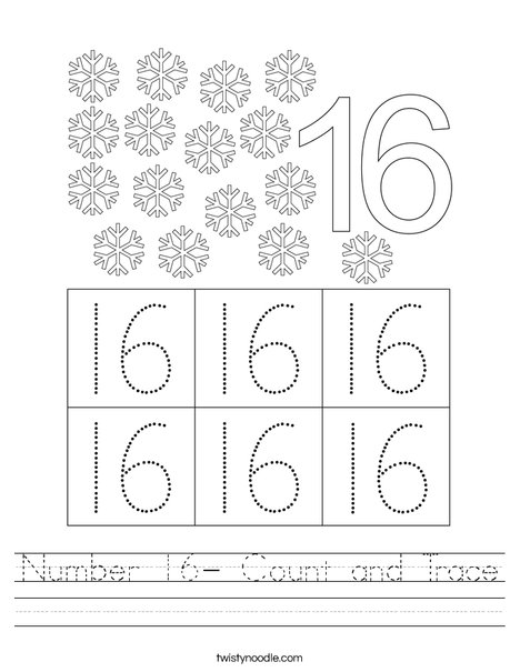 Number 16- Count and Trace Worksheet