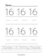 Number 16 Writing Practice Handwriting Sheet