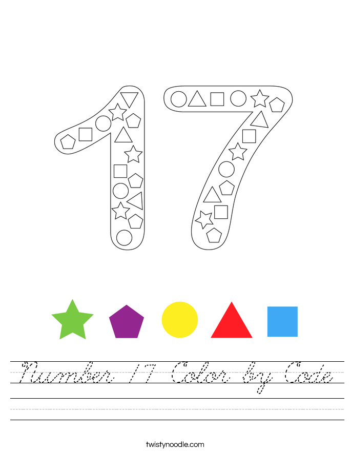 Number 17 Color by Code Worksheet