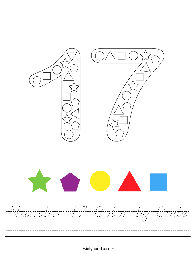 Number 17 Color by Code Worksheet