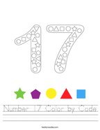 Number 17 Color by Code Handwriting Sheet