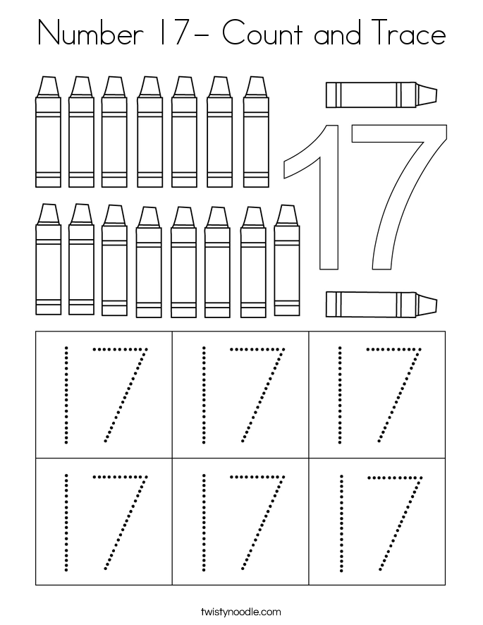 Number 17- Count and Trace Coloring Page