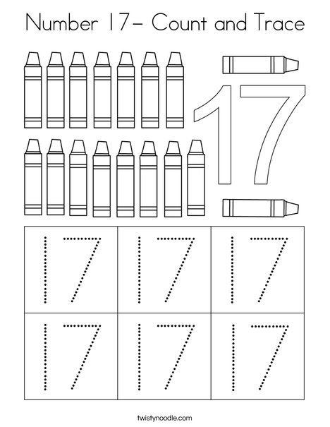 Number 17- Count and Trace Coloring Page