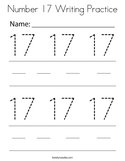 Number 17 Writing Practice Coloring Page