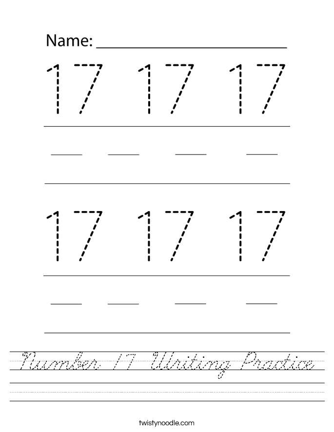 Number 17 Writing Practice Worksheet