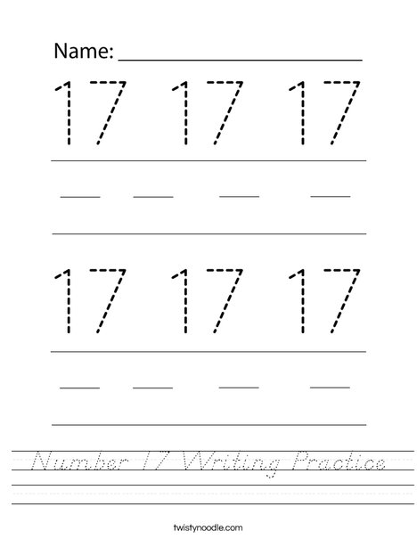 Number 17 Writing Practice Worksheet