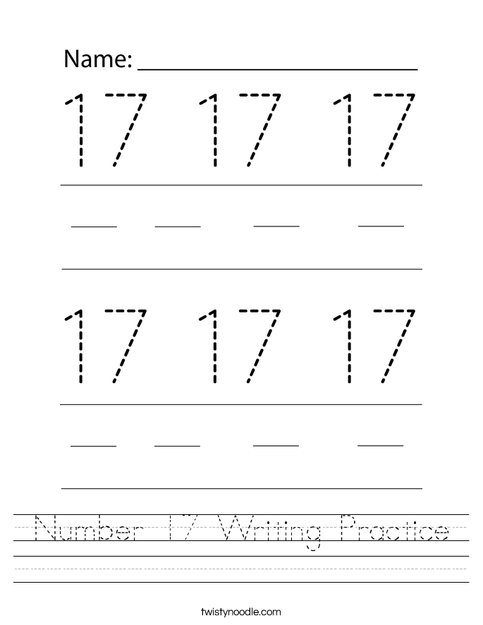 Number 17 Writing Practice Worksheet