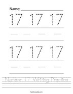 Number 17 Writing Practice Handwriting Sheet
