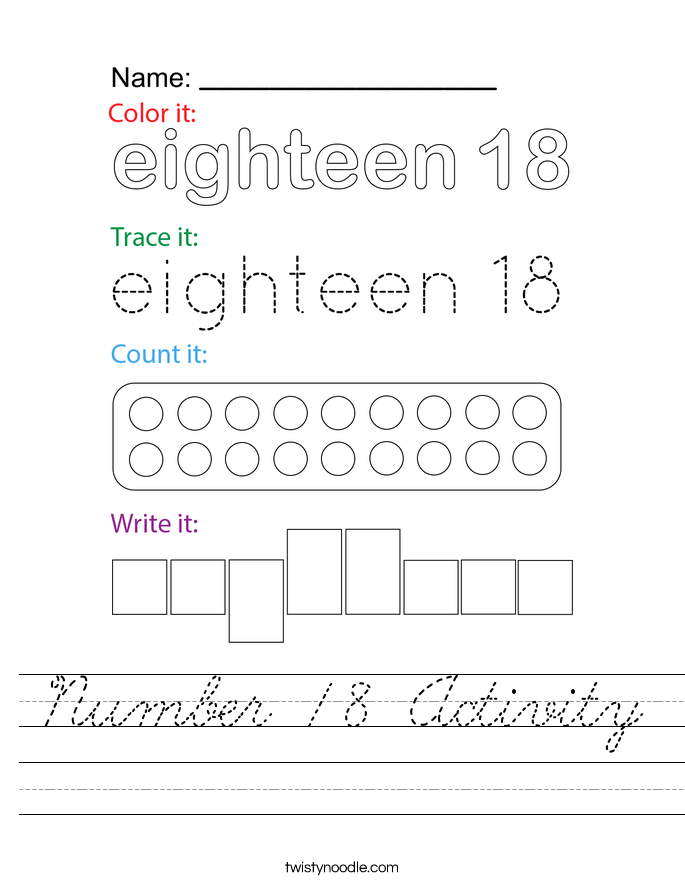 Number 18 Activity Worksheet Cursive Twisty Noodle Number 18 Activity Worksheet Cursive Twisty Noodle