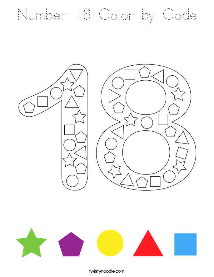 Number 18 Color by Code Coloring Page