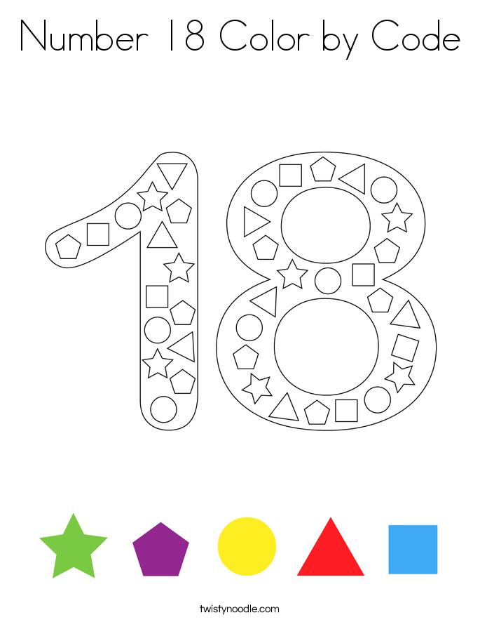 Number 18 Color by Code Coloring Page