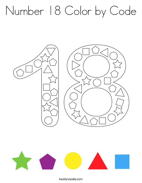 Number 18 Color by Code Coloring Page