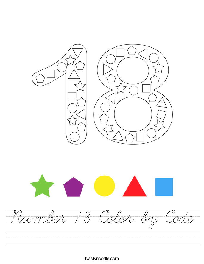 Number 18 Color by Code Worksheet