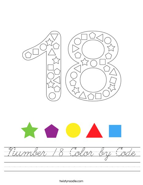 Number 18 Color by Code Worksheet