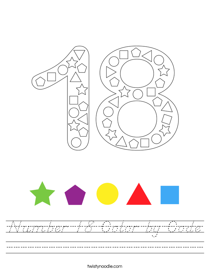 Number 18 Color by Code Worksheet