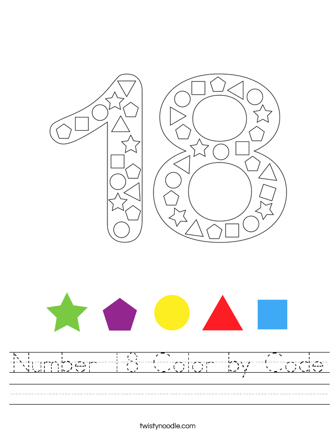 Number 18 Color by Code Worksheet