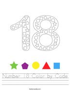 Number 18 Color by Code Handwriting Sheet