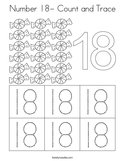 Number 18- Count and Trace Coloring Page