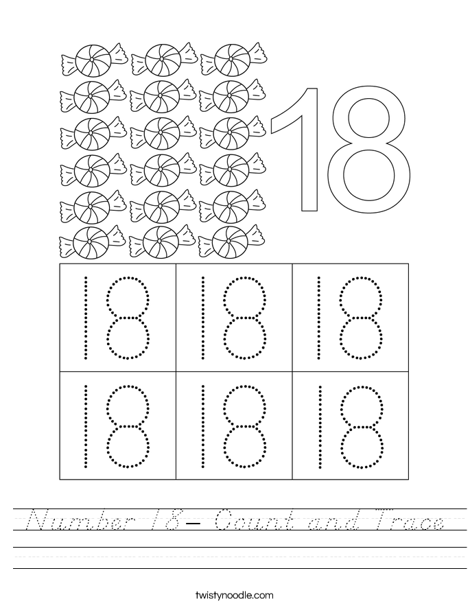 Number 18- Count and Trace Worksheet