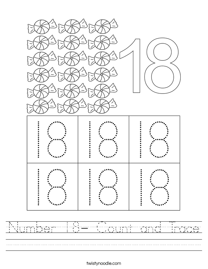 number-18-count-and-trace-worksheet-twisty-noodle