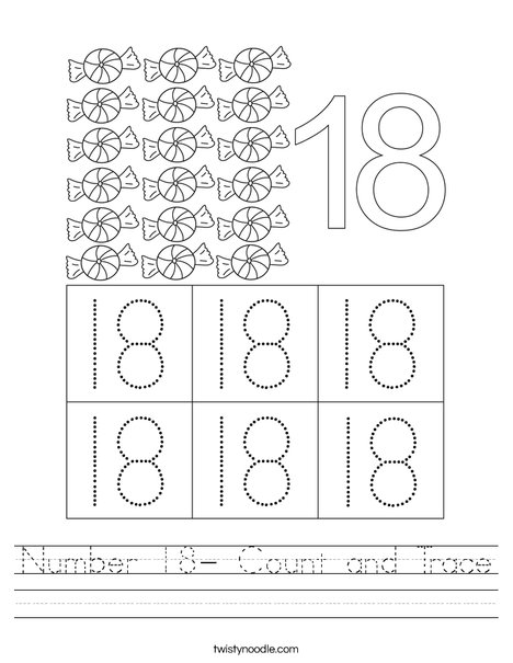Number 18- Count and Trace Worksheet