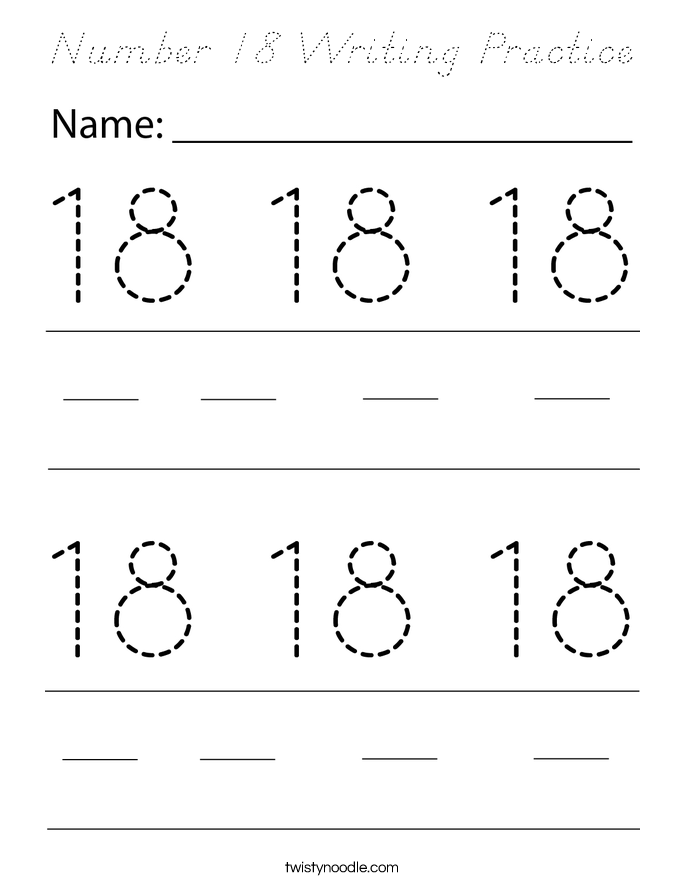 Number 18 Writing Practice Coloring Page