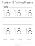 Number 18 Writing Practice Coloring Page