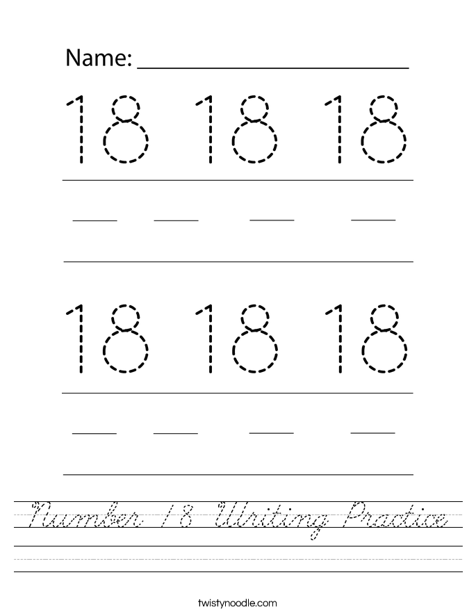 Number 18 Writing Practice Worksheet