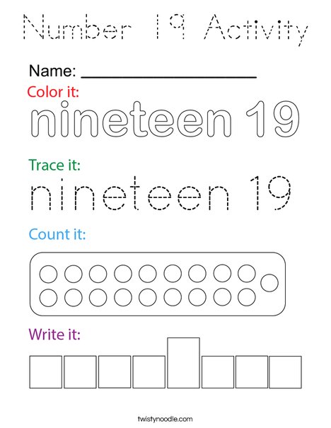 Number 19 Activity Coloring Page