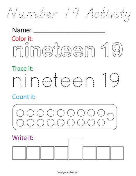 Number 19 Activity Coloring Page