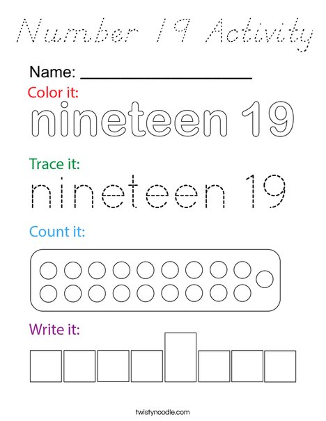 Number 19 Activity Coloring Page