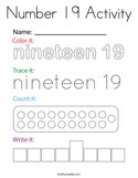 Number 19 Activity Coloring Page