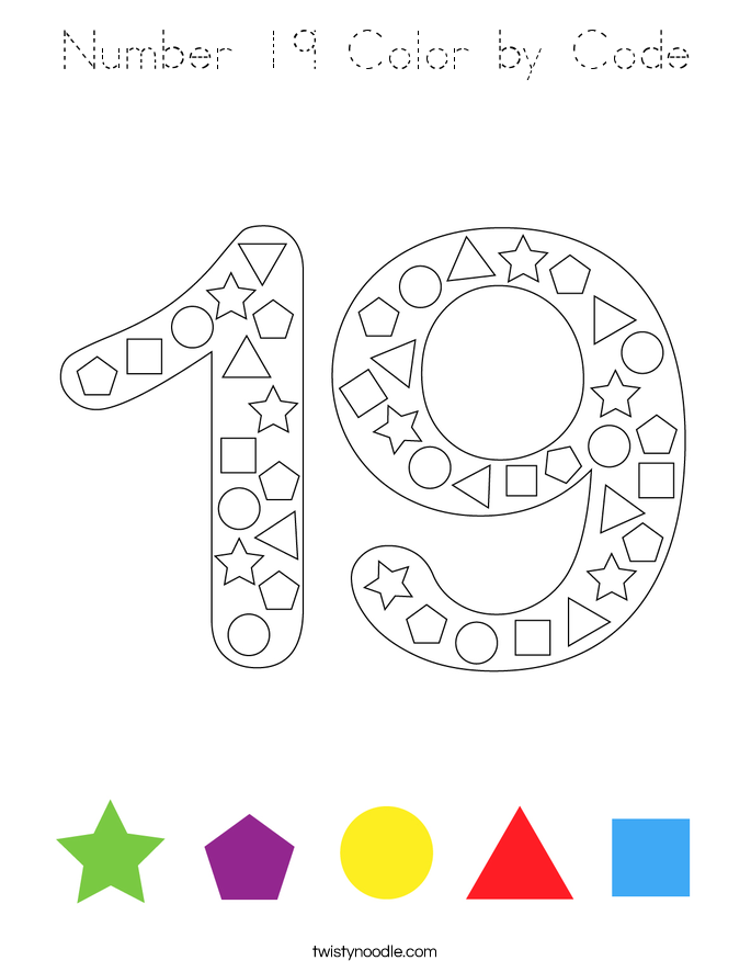 Number 19 Color by Code Coloring Page