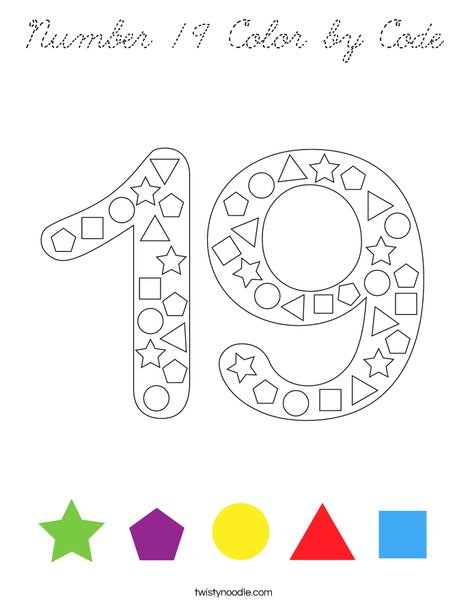 Number 19 Color by Code Coloring Page