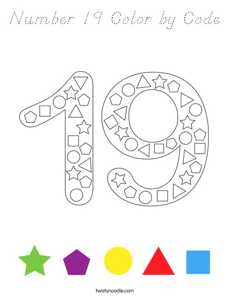 Number 19 Color by Code Coloring Page