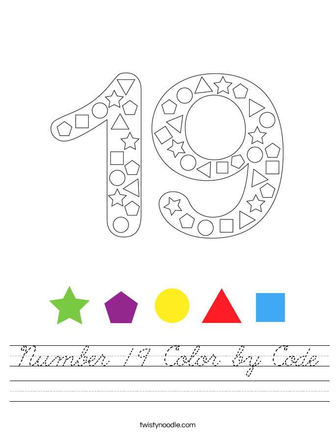 Number 19 Color by Code Worksheet