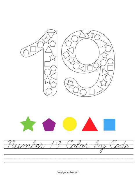 Number 19 Color by Code Worksheet
