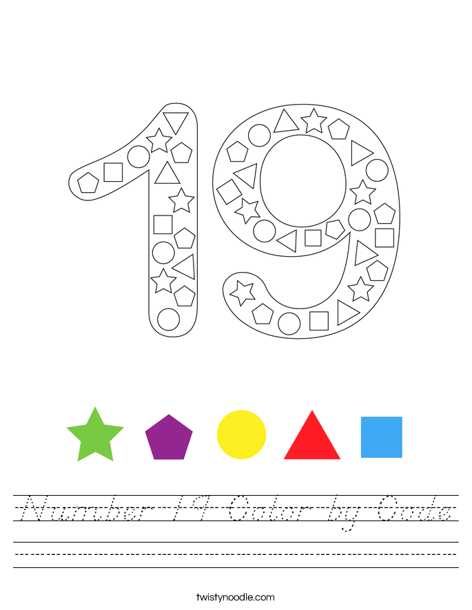 Number 19 Color by Code Worksheet