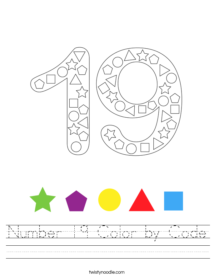 Number 19 Color by Code Worksheet