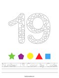 Number 19 Color by Code Worksheet