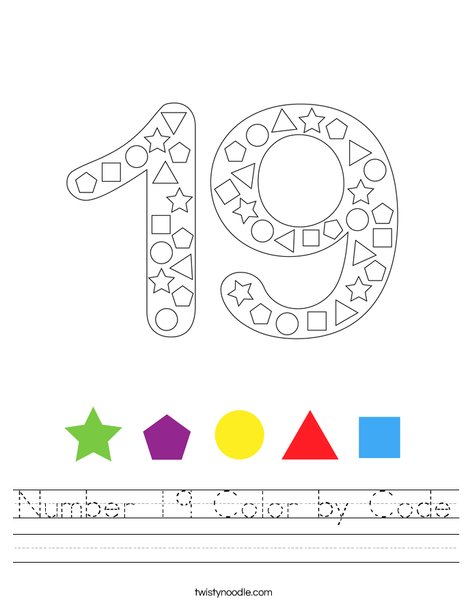 Number 19 Color by Code Worksheet