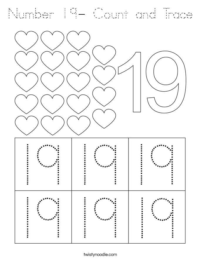 Number 19- Count and Trace Coloring Page