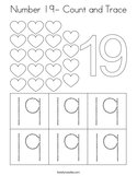 Number 19- Count and Trace Coloring Page