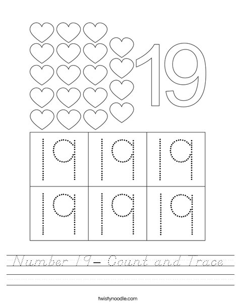 Number 19- Count and Trace Worksheet
